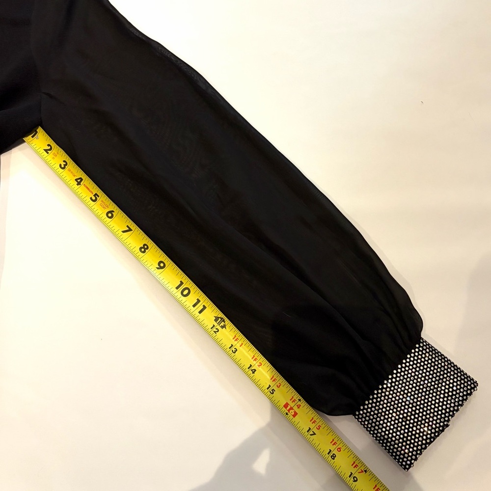 Karen Millen Sweater Black Embellished Chiffon Sleeves Rhinestones Black Medium - Picture 15 of 16